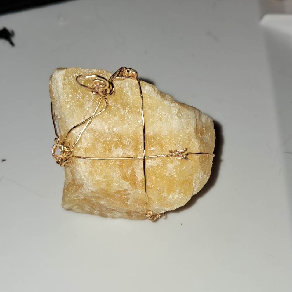 Handcrafted Wire Wrapped Yellow Stone Pendant